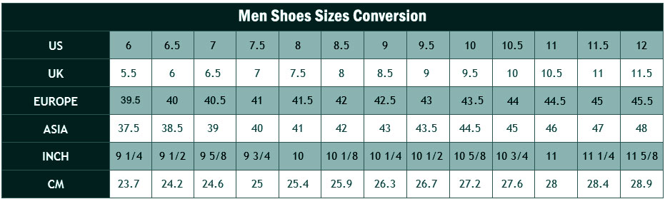 Men Shoe Sizes Conversion